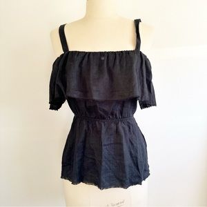 Reformation Black Off-Shoulder Short Sleeve Top